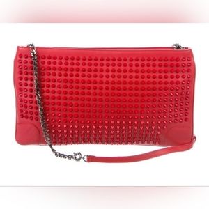 Christian Louboutin Loubiposh Spiked Leather Red Clutch